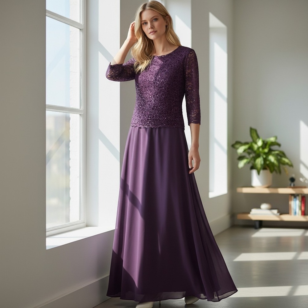 Alex Evenings Lace Gown Womens 10 Purple Sequin Formal Evening Dress Wedding
